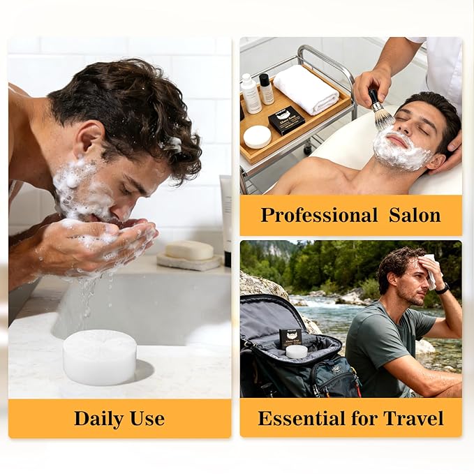 3.5oz Shaving Soap for Men - Sandalwood Shaving Soap Puck Foam Shave Cream with Shea Butter & Coconut Oil for Sensitive Skin Personal Care Products Bathroom Supplies Travel Essentials