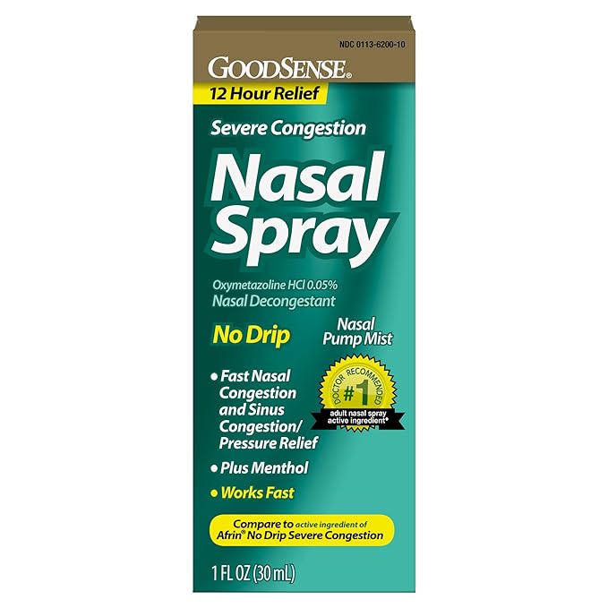 GoodSense No Drip Severe Congestion Nasal Pump Mist Spray, Oxymetazoline HCl, Maximum Strength Plus Menthol, 1 Fl Oz