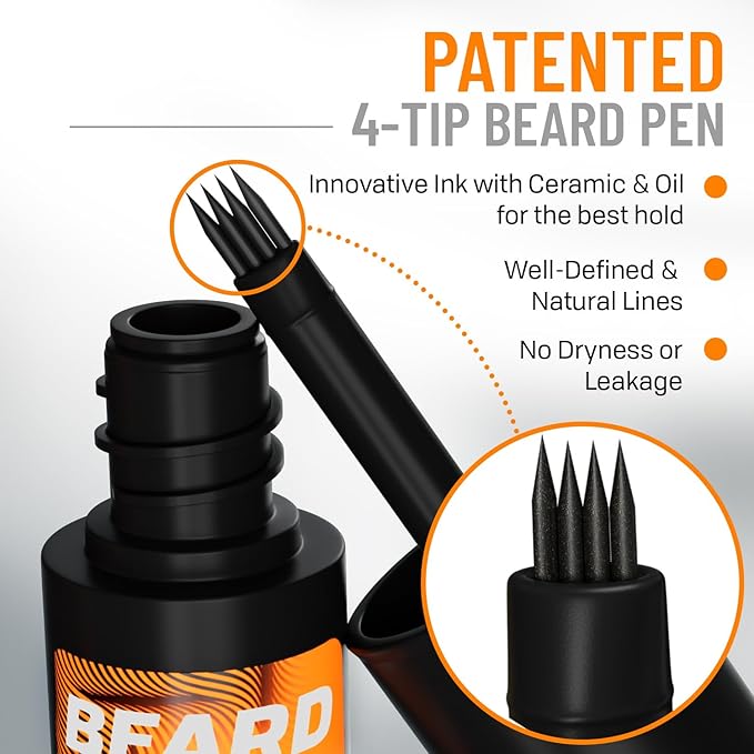 FOLLICLE BOOSTER Beard Pen Filler Styling Kit for Men - 3-in-1 Filling Set with 4-Tip Fork, Normal Pencil, and Brush - Waterproof, Sweatproof & All-Day Hold - Light Brown