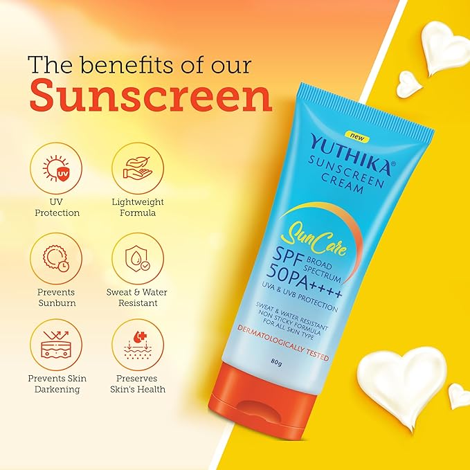 Yuthika Sunscreen SPF 50 PA++++ with UVA & UVB Protection 80g, Dermatologically Tested Sunscreen Cream for Women and Men
