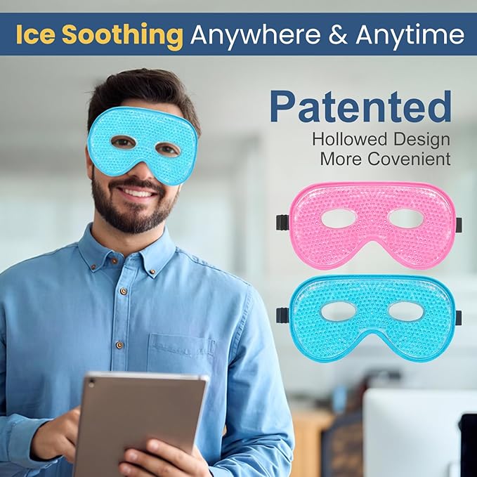 BeeVines Gel Eye Mask, 2 Pack XL Jumbo Size Cooling Ice Masks for Puffy Eyes for Men & Women, Cold & Warm Compress for Post Surgery, Puffiness, Allergies, Sinuses & Migraines Treatment