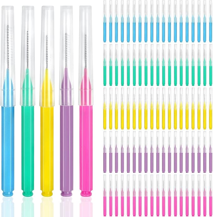 ewinever 100 Pieces Interdental Brush, Toothpicks Tooth Flossing Head Oral Dental Hygiene Brush, Braces Teeth Cleaner Dental Floss Stick Tooth Cleaning Tool