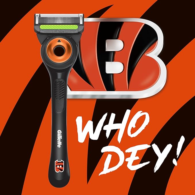 Gillette Labs Special NFL Bengals Edition Shaving Razor for Men - 1 Handle, 4 Razor Blade Refills & Magnetic Stand, Holiday Gifts for Men, GilletteLabs with Exfoliating Bar