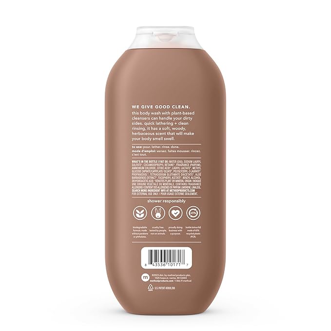 Method Men, Sandalwood + Vetiver Body Wash, 18oz (Pack of 3)
