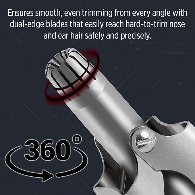 Stainless Steel Hair Trimmer for Men and Women | Manual Nose and Ear Hair Trimmer | Nose Clippers, 360° Rotating Hair Trimmers | Washable Nose Hair Remover | Silver