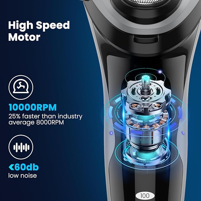 SweetLF Electric Razor for Men, 120 Min Shaving, (1H Charging),100% Waterproof, Wet & Dry Rotary Electric Shaver with Pop-up Trimmer,Type-C Rechargeable Cordless Shavers for Men