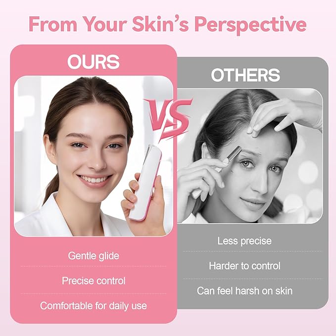 Sonic Dermaplaning Facial Hair Remover for Women, Gentle Peach Fuzz Removal Tool, Precision Control, Safe for Sensitive Skin, Portable & Rechargeable At-Home Skincare (Cameo Pink)