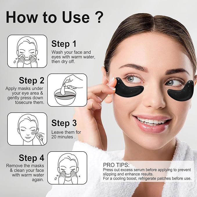 LAVONE Eye Mask - 30 Pairs Bamboo Charcoal Under Eye Patches Skin Care Products - Eye Masks Skincare for Dark Circles and Puffiness, Reduce Wrinkles, Eye Bags and Fine Lines, for Women and Man