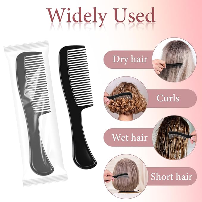 100 Pcs Bulk Hair Combs Individually Wrapped, Black Wide Tooth Combs for Women, Men, Homeless, Travel, Hotel, Shelter, Nursing Home, Charity