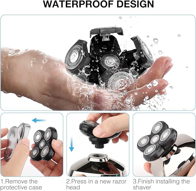 Universal 5 Blades Shaver Replacement Heads Compatible with Freebird SHPAVVER Wyklaus freedom Head Shaver, Compatible with Most Major Brands, with Easy Clean Brush Blade Cover