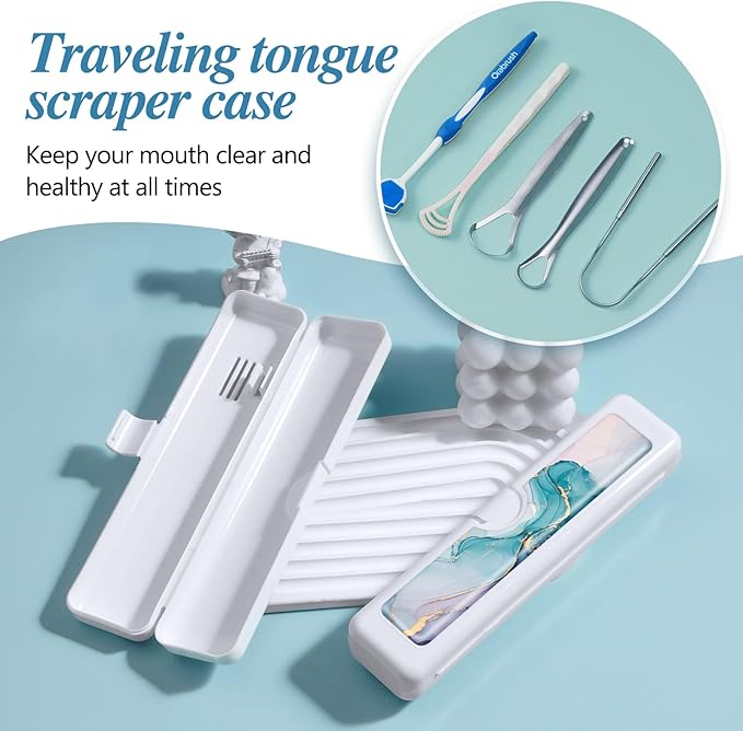 Toothbrush Travel Case - Colorful Pattern, Holder and Covers for Toothbrushes, Includes Tongue Scraper Case