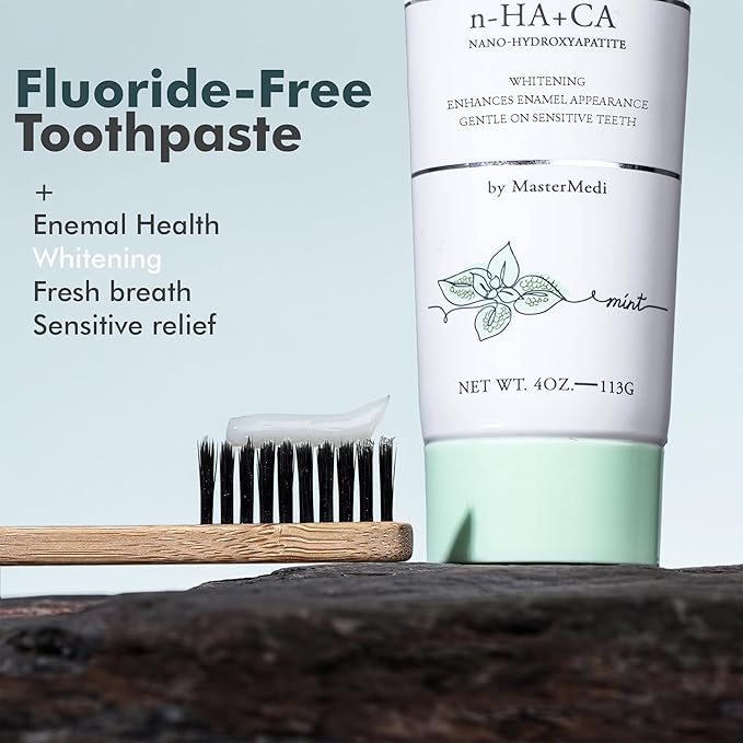 MasterMedi Nano Hydroxyapatite Whitening Toothpaste with Xylitol – Fluoride & SLS Free, Remineralizing Formula for Sensitive Teeth, Enamel Repair & Strength, Magic Mint, 4 oz (Pack of 3)