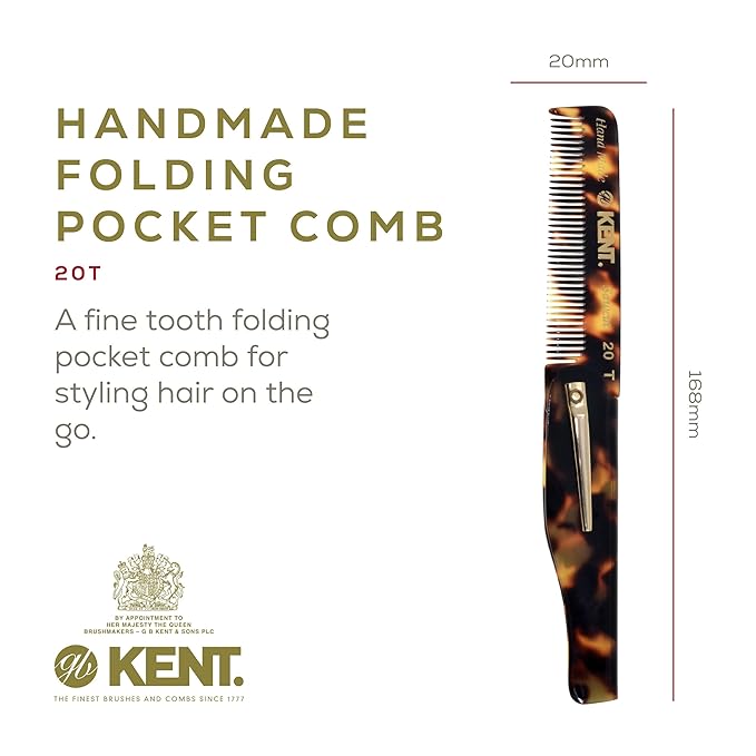 Kent Combs 20T, 81T, FOT for Men Beard Comb Set, Folding Comb for Travel and Home Care, Mustache and Mini Combs for Men, Handmade Mens Beard Grooming Set