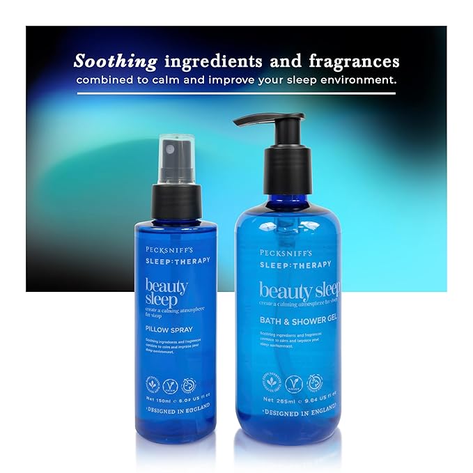 Pecksniff's Sleep Therapy Duo Gift Set – Beauty Sleep Bath & Shower Gel 300 ml & Pillow Spray 100 ml – Relaxing Aromatherapy for Restful Nights