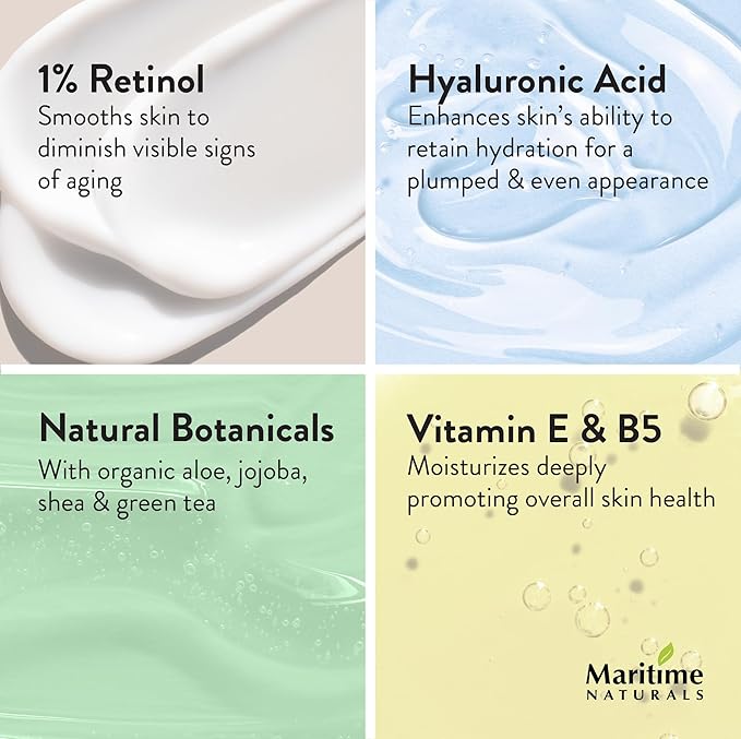 Maritime Naturals Retinol Moisturizer for face with Hyaluronic Acid & Organic Ingredients | Professional Results with Retinol Face Moisturizer | Day & Night Cream for Women & Men (120ml)