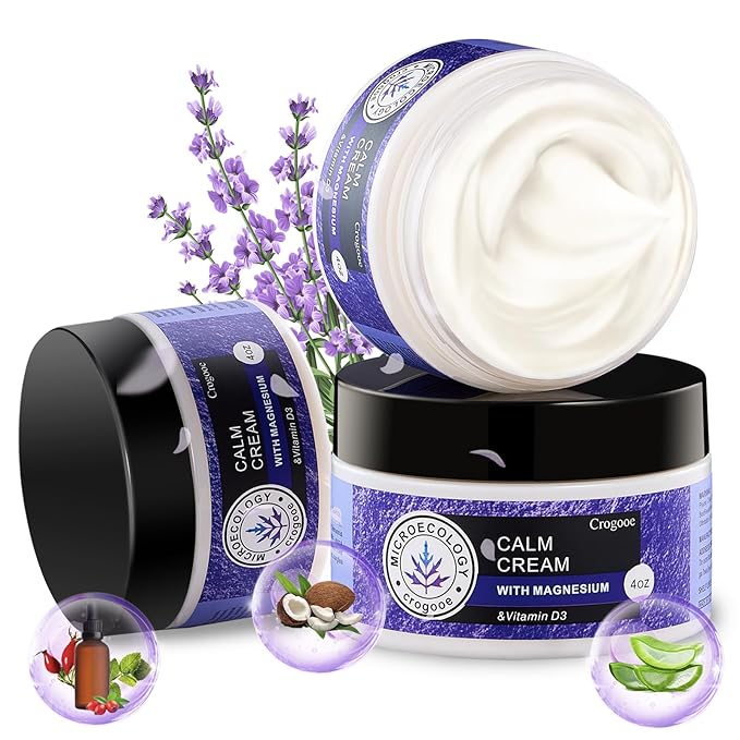 2025 Updated Magnesium Cream for Sleep: Nighttime Magnesium Lotion for Pain & Leg Cramps, Muscle Relaxation, Calm, Deep Hydration, Skin Care for Kid, Men, Women (Lavender), 3PC