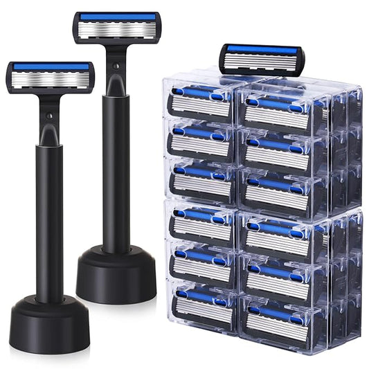 34 Pcs Refillable 6-blade Disposable Razors for Men Set Sensitive Skin Razors Shaving Kit for a Smooth and Comfortable Shave, 2 Handle and 32 Cartridges