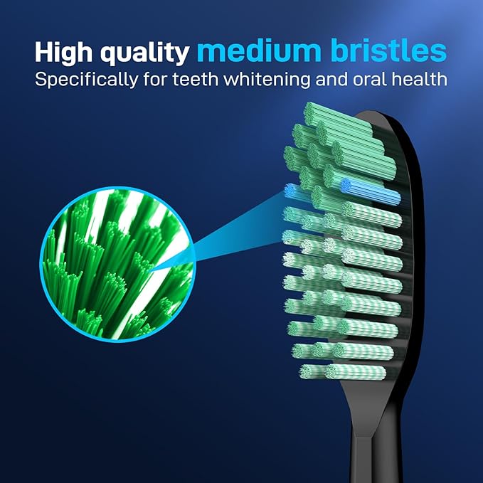 Toothbrush Replacement Whitening Heads Compatible with TAO Clean Sonic Electric Toothbrush - Brush Heads Refills, Medium Bristles, Black
