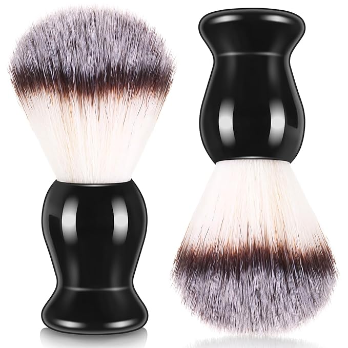 2 Pack Men Shaving Brush,Wet Shave Using Cream & Soap Synthetic Hair Tool with Hard Wood Handle Synthetic Travel Paint Brush for Men Valentine Gifts Hair Salon Tool Home(Black,Classic)