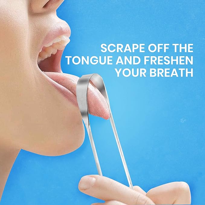 Tongue Scraper for Adults by HOKIN (1Pc Oral Care Pack) Stainless Steel Tongue Cleaners Reduce Bad Breath 100% Metal Tough Scrapers Men and Women Hygiene