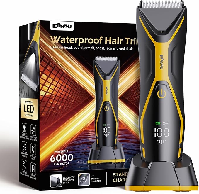Body Hair Trimmer for Men Manscape Trimmer for Men, Electric Ball Shavers with Ceramic Blades & BLADELOCK™, Pubic Hair Groomer IPX7 Waterproof Wet or Dry Use for Groin/Legs/Chest