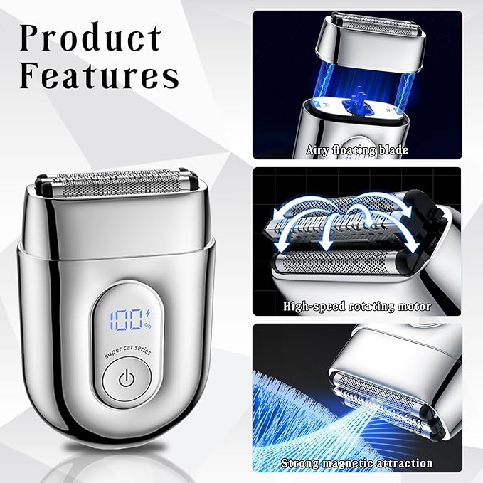 Electric Razor for Men, Electric Foil Shavers for Women,Mini Foil Shaver with Double Floating Blades, IPX7 Waterproof Wet/Dry Shaver, 90 Min Runtime, LED Display, Travel Lock, Gifts for Men&Women