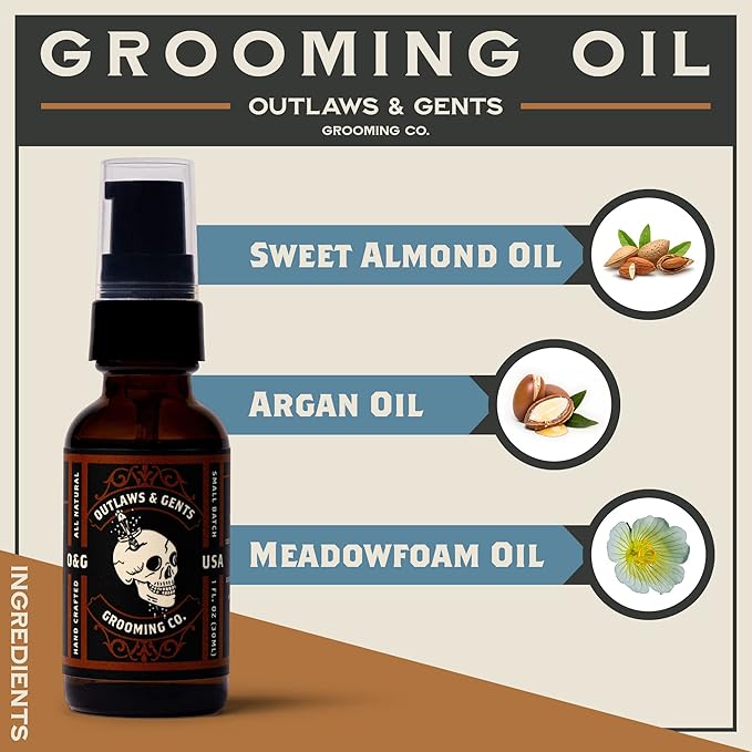 Outlaws & Gents Grooming Co Grooming Oil - All-Natural Beard and Hair Oil for Men - Moisturizes and Softens Hair, Reduces Itchiness and Flakiness (Orange & Vanilla)