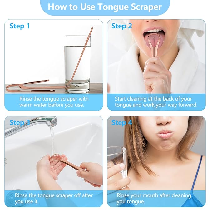 MORGLES Metal Tongue Scraper, 4Pcs Tongue Cleaners for Adults with Portable Case