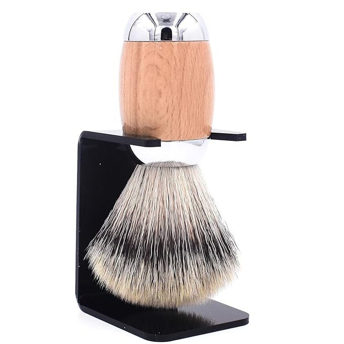 Taconic Shave Synthetic Silvertip Luxury Shaving Brush – Premium 22 mm Knot, Ultra‑Soft Bristles, Beechwood Handle, Includes Acrylic Stand & Gift Box