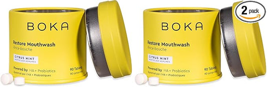 Boka Mouthwash Tablets with Hydroxyapatite - Refreshes Breath - Fluoride Free & Alcohol Free - Travel Size Mouthwash Chewable Tablets - (90 Pcs, Citrus Mint) (Pack of 2)