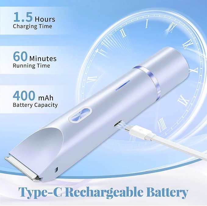 Bikini Trimmer for Women, 2-in-1 Painless Electric Razor with Ceramic Blade, Cordless for Sensitive Skin, Waterproof Dual Head Shaver Women for Facial and Body (Blue)
