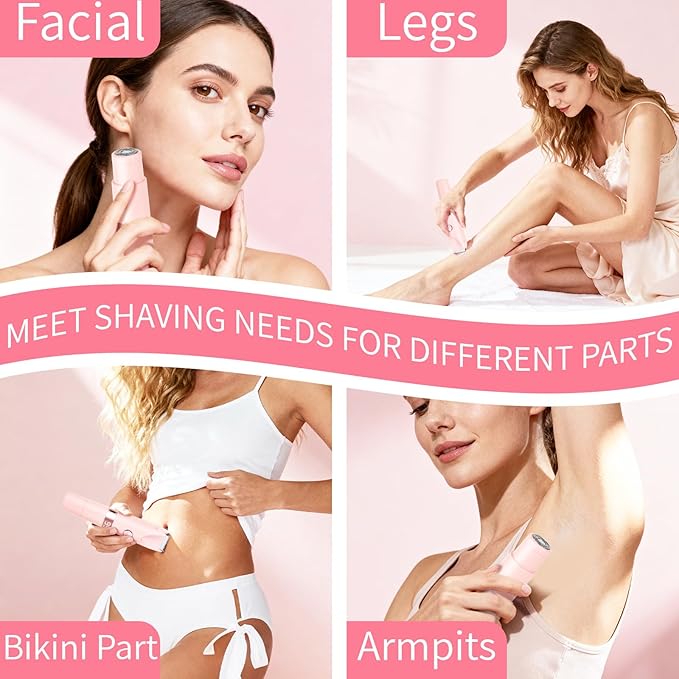 2-in-1 Electric Shaver & Bikini Trimmer with LED Display for Women & Men，IPX7 Waterproof Wet/Dry Electric Razor with Dual Head, Rechargeable Painless Body & Facial Hair Remover (Pink)
