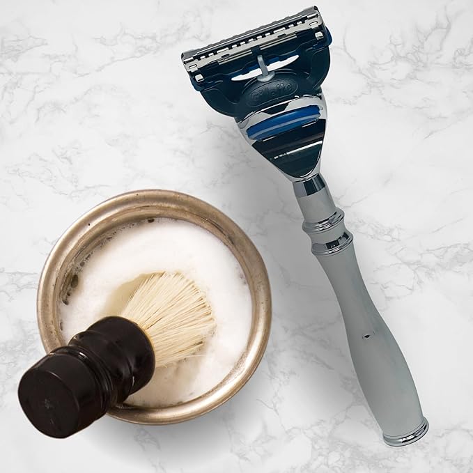 G.B.S 5 Blade Compatible Chrome Steel Shaving Razor – Weighted Handle for Maximum Control – Luxury Men's Razor for a Smooth, Close Shave – Compatible with Leading 5-Blade Cartridges