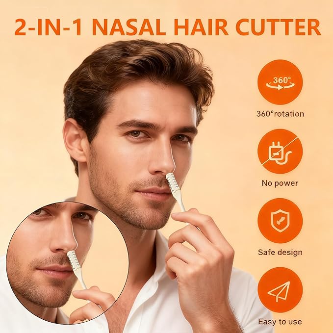5 Pcs Nasal Hair Cutter, 360° Nostril Hair Remover Tool 2-in-1 Nasal Hair Cutter 2025 Upgraded Double Sided Nose Hair Knife Trimmer Soft Cleaning Brush Manual Hair Remover for Home Travel Essentials