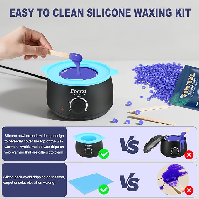 Premium Waxing Kit for Women, Wax Warmer Hair Removal at Home with Beads & Silicone Pot, Hard Wax Warmer for Face, Legs, and Body, Machine, 5 Pack Beads, Accessories, Black