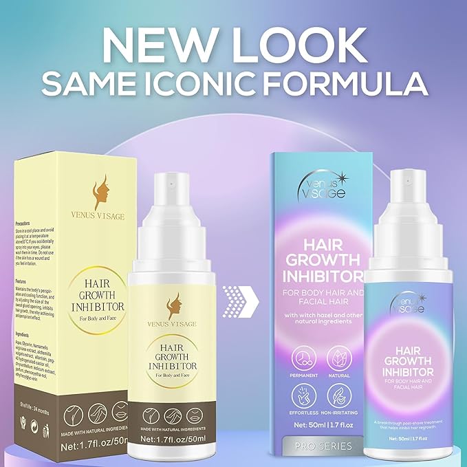 VENUS VISAGE Hair Inhibitor 50ml, Upgraded Hair Growth Spray, Non-Irritating, Removal for Body, Face, Arm, Armpit, Leg for Men and Women