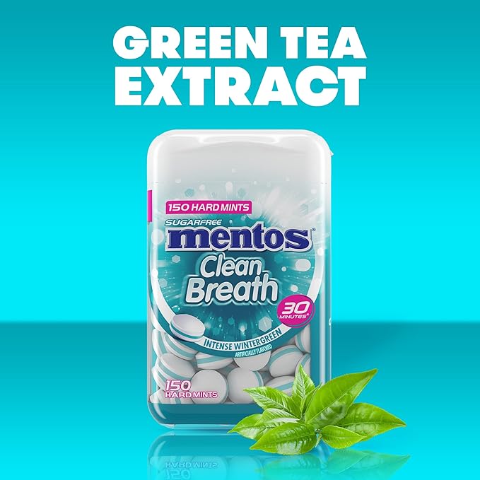 Mentos Clean Breath Hard Mints, Intense Wintergreen Flavor, Easter Candy, Easter Basket Essentials Stuffers for Kids and Adults, 150 Pieces (4-Pack)