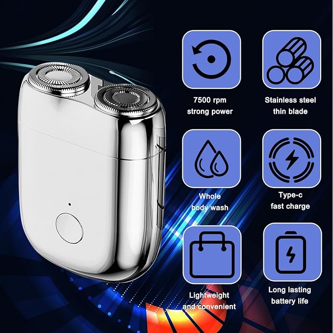 Psycat Mini Dual-Head Electric Shaver, Dual Head Shaver, 2025 Upgrade, Portable, Washable, Rechargeable, Blue