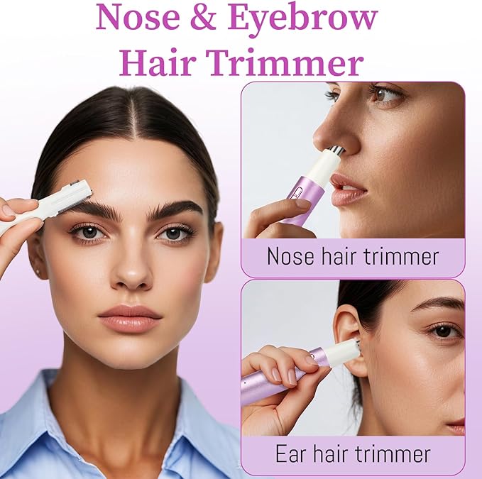 2025 Rechargeable Nose & Ear Hair Trimmer, Dual-Edge Blade Electric Clipper for Women Men, Facial & Eyebrow Hair Removal Tool, Powerful Motor, Painless, Easy to Clean (Purple)