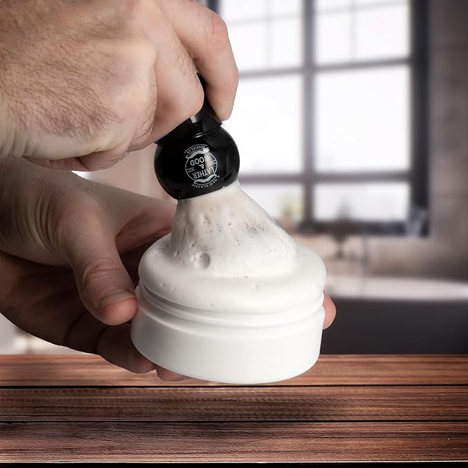 Lather & Wood Shaving Brush for Men- Premium 100% Synthetic Silvertip Hair - with Travel Case - Black Obsidian Acrylic Handle