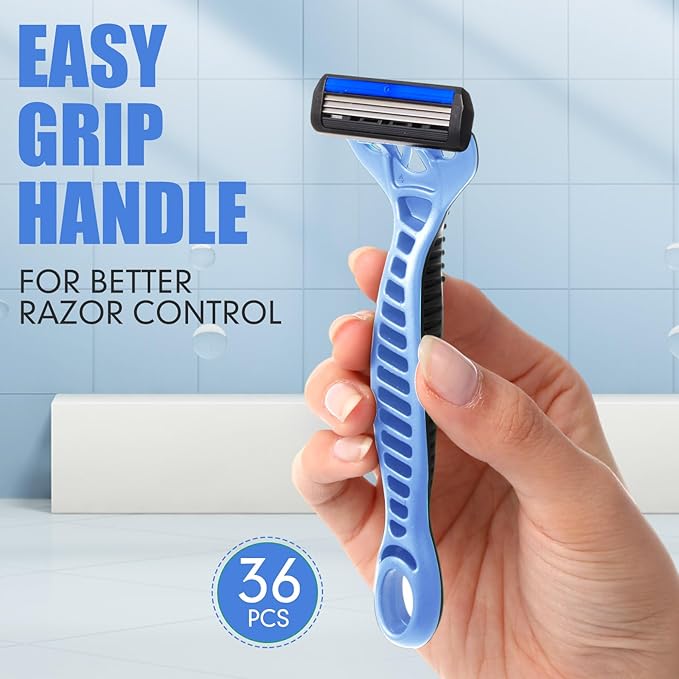 36 Pcs Men's Disposable Razors Bulk 3 Blade Disposable Head Razor for Sensitive Skin for a Smooth, Comfortable Shave