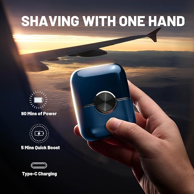 Electric Foil Shavers for Men: Mini Electric Razor with 4 Floating Blades & Big LED Display - Foil Shaver for Men with 2 Gears Adjustable - Face Shaver with IPX7 Waterproof,USB Type C (Pure-Blue)