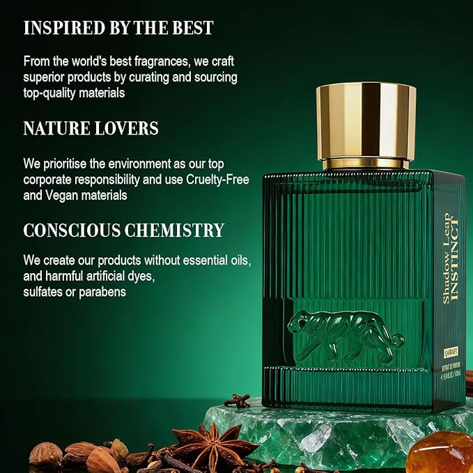 Shadow Leap - Instinct Eau De Parfum, Long-Lasting Spicy Woody Vanilla Perfumes for Men or Women, Vegan, Paraben-Free, Unisex - 100ml | 3.4 fl. oz + 2ml Samples