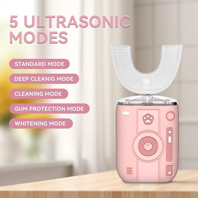 Adult Sonic Automatic Electric Toothbrush, 360° Oral Cleaning Stain Whitening (Pink)