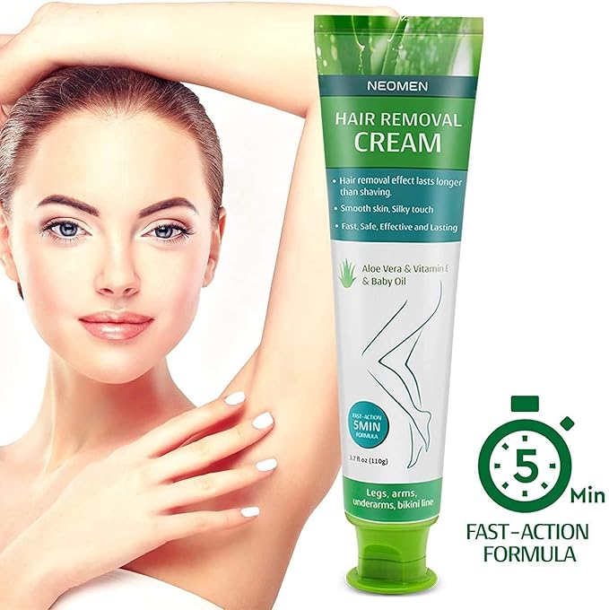 Hair Removal Cream for Men & Women: Painless Depilatory for Sensitive Skin & Intimate Areas, Moisturizing with Aloe Vera & Vitamin E, Safe for Face, Underarms, Bikini, Arms (3.7 Fl Oz (Pack of 1))