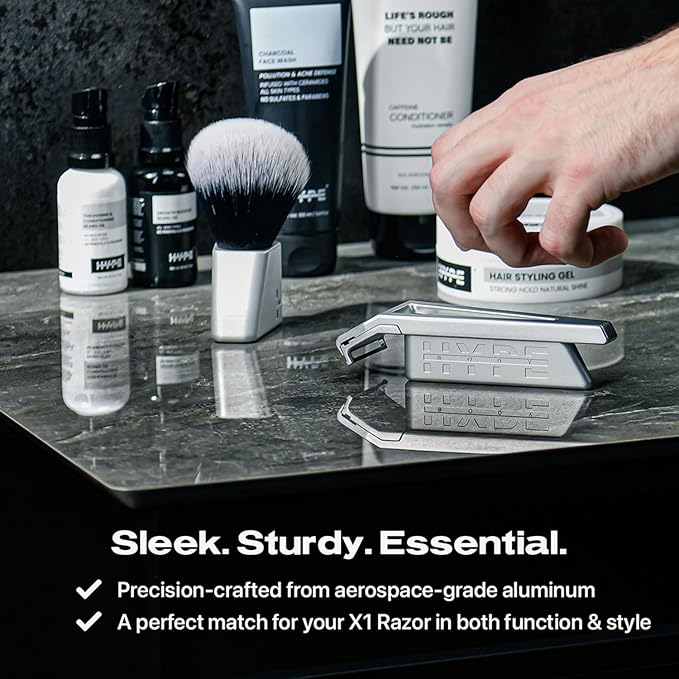 HYPE X1 Razor Stand - CNC Machined Aerospace-Grade Aluminum - Secure & Stylish Storage for X1 Razor - Prevents Blade Dulling and Corrosion - Enhances Hygiene & Aesthetics -Silver