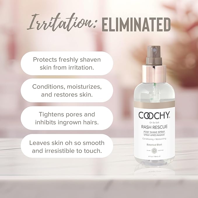Coochy Rash Rescue Post Shave Spray - Natural Hydrating After Shave Skincare Moisturizer - Ingrown Hair Body Mist - Botanical Blast, 4 fl oz/118 mL