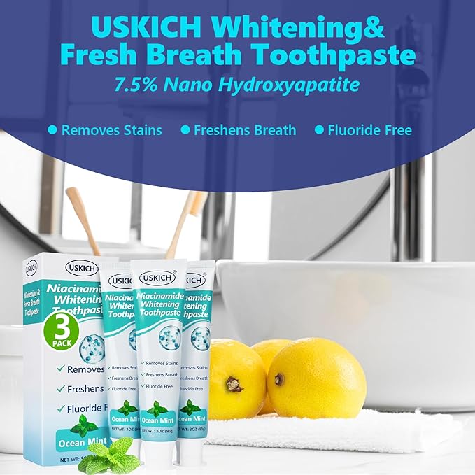 3 Pack Niacinamide Whitening Toothpaste,Natural Whitening Fluoride Toothpaste, Nicotinamide White Toothpastes with Ocean Mint,Deep Cleaning Care,3 Oz Tubes