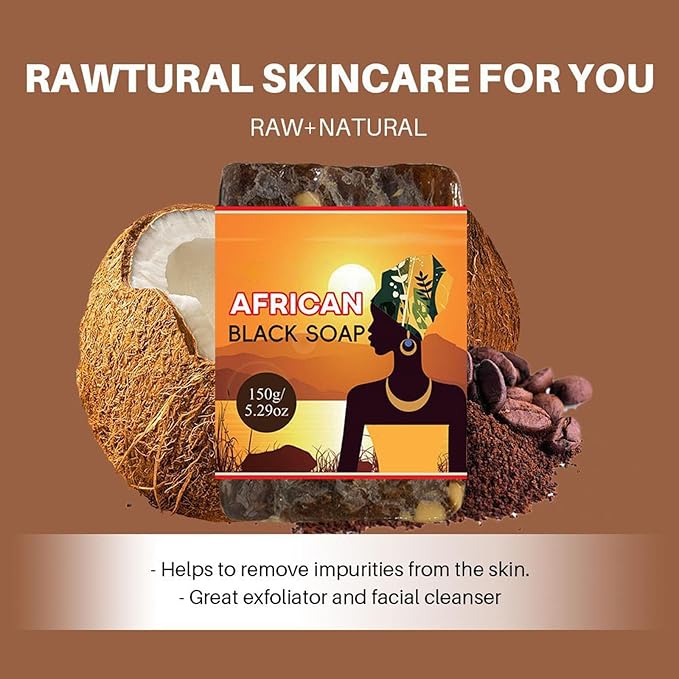 Organic African Black Soap Bar, Natural Black African Soap Bar, Raw Body Exfoliator and Facial Cleanser, Face Body Wash, Fresh Daily Bath Soap for Men Women