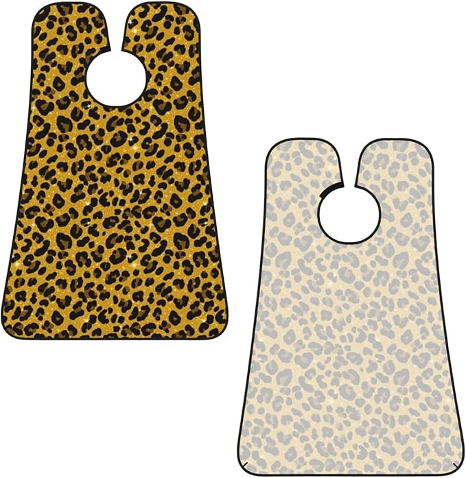 Strong Suction Cup Beard Grooming Bib, Non-Stick Hair Catcher, Waterproof, for Shaving, Black Gold Glitter Wild Chic Animal Cheetah Leopard Ptint